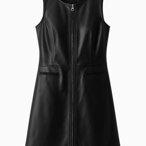 Faux leather sleeveless coat for women